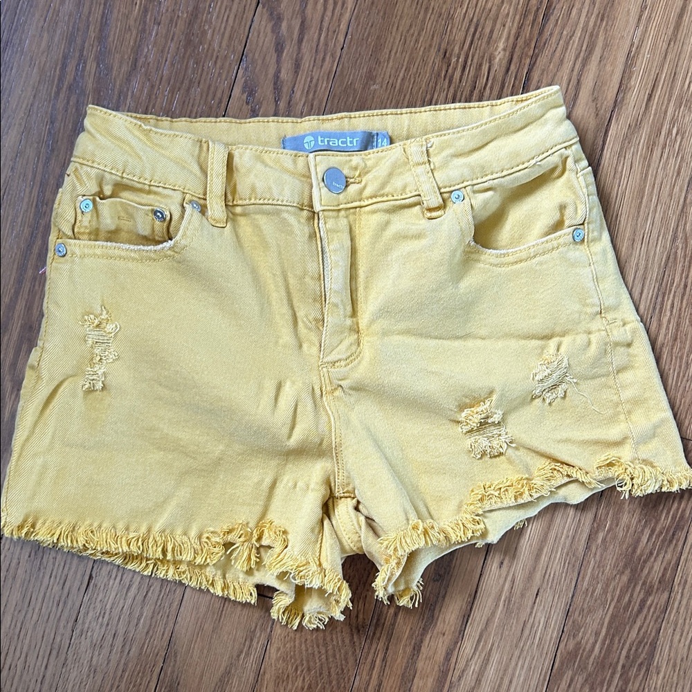 Tractr Sunflower Yellow Distressed Denim Cutoff Shorts - Women's